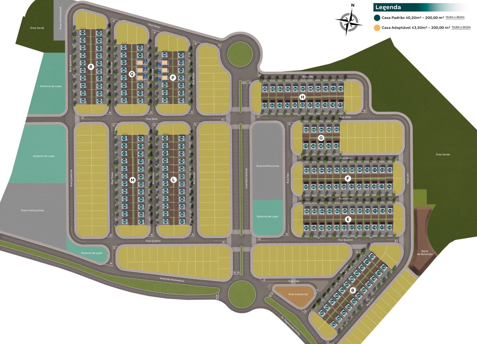 Implantação do Alea Botucatu com a posição das casas no bairro