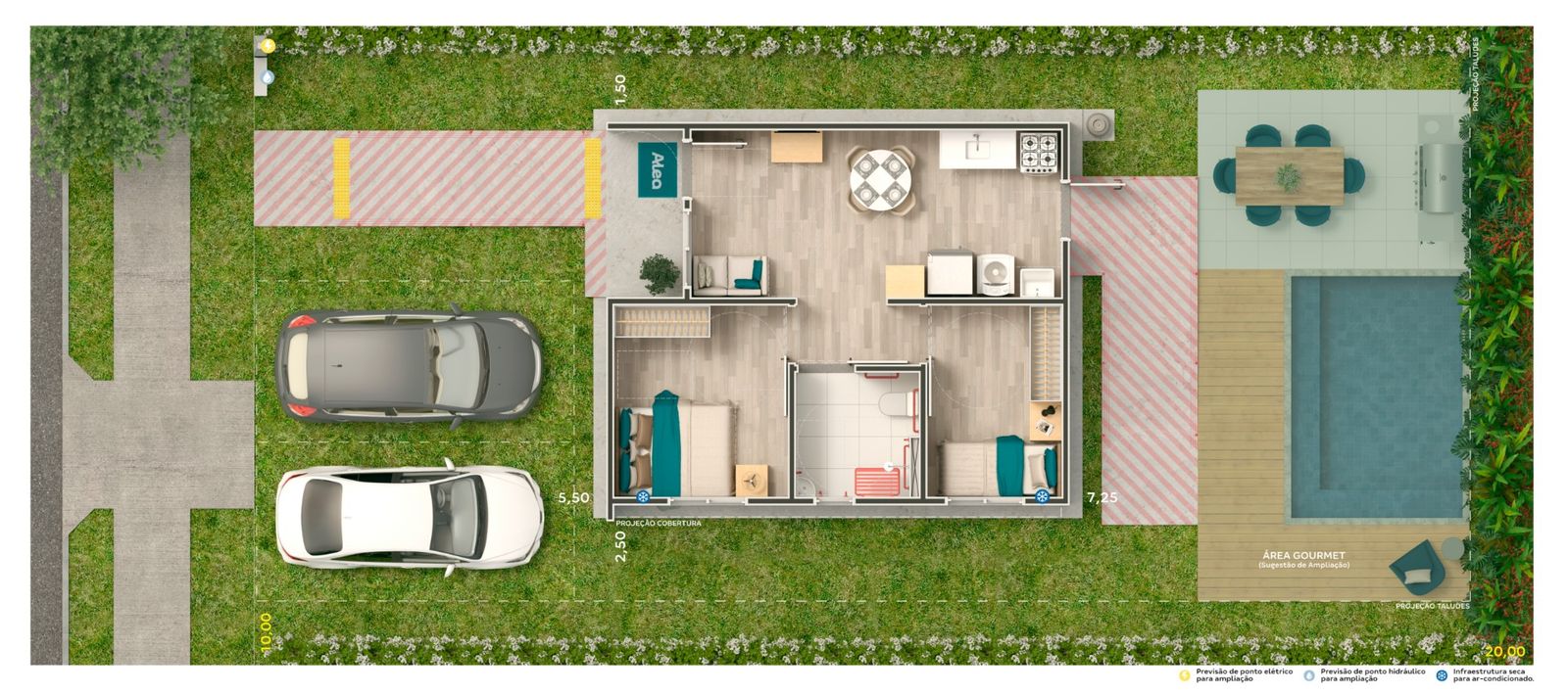 Planta da Casa Adaptável de 43,50 m² no lote de 200 m²
