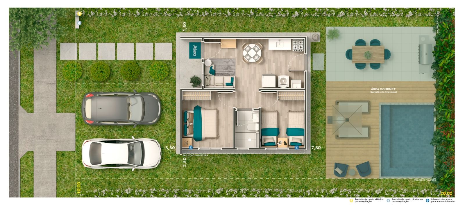 Planta da Casa Padrão de 40,20 m² no lote de 200 m²